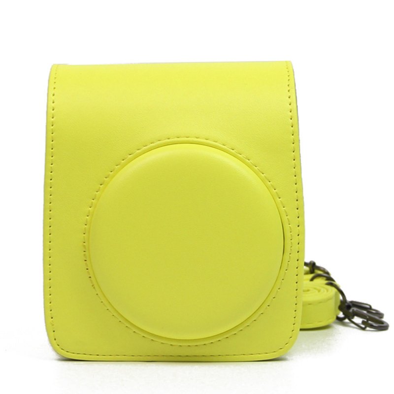Retro Leather Camera Bag with Strap Soft Shoulder Bag for Fuji Polaroid Instax Mini70  yellow