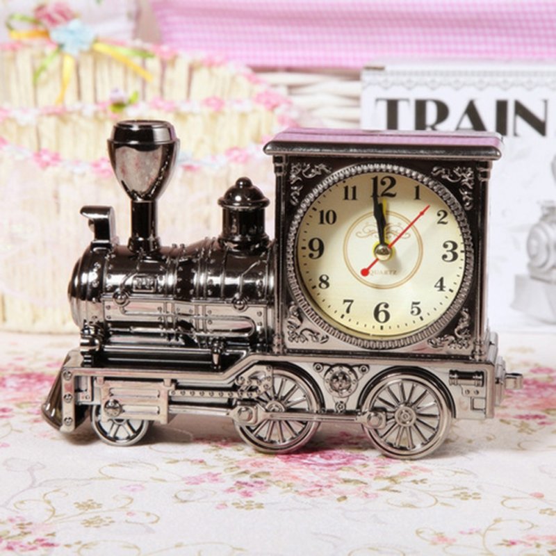 Retro  Locomotive Alarm  Clock Fashion Model Alarm  Clock Home  Gifts Ebony