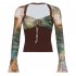 Retro Long Sleeves T shirt For Women Sexy V neck Lace up Blouse Slim Fit Casual Tops MCT02541 Brown S