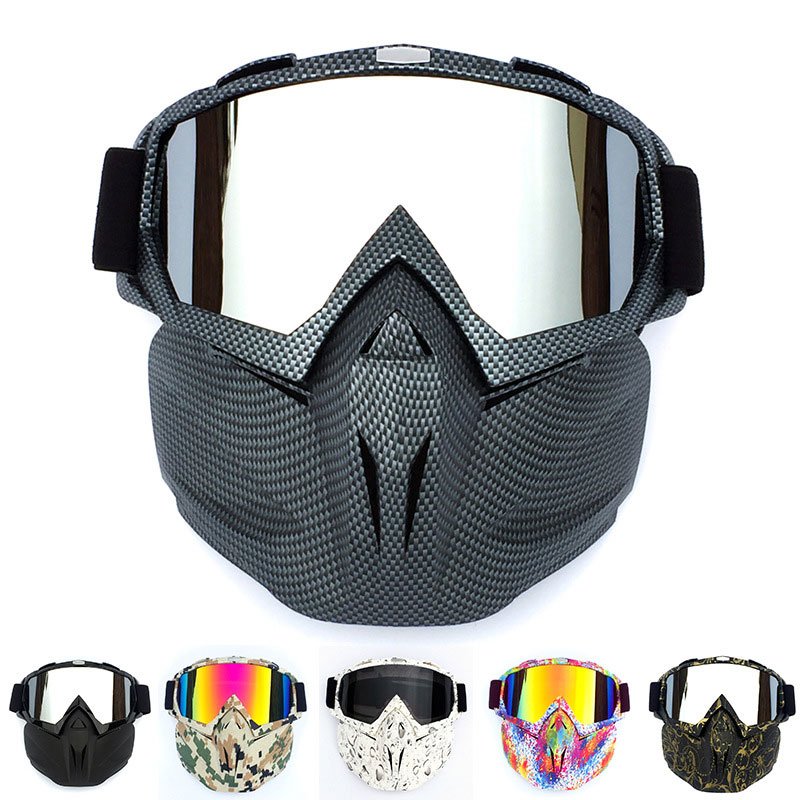 Retro Motorcycle Goggles Helmet Riding Glasses With Face Cover Outdoor Motocross Racing Ski Protector Goggles Bright black - mercury film