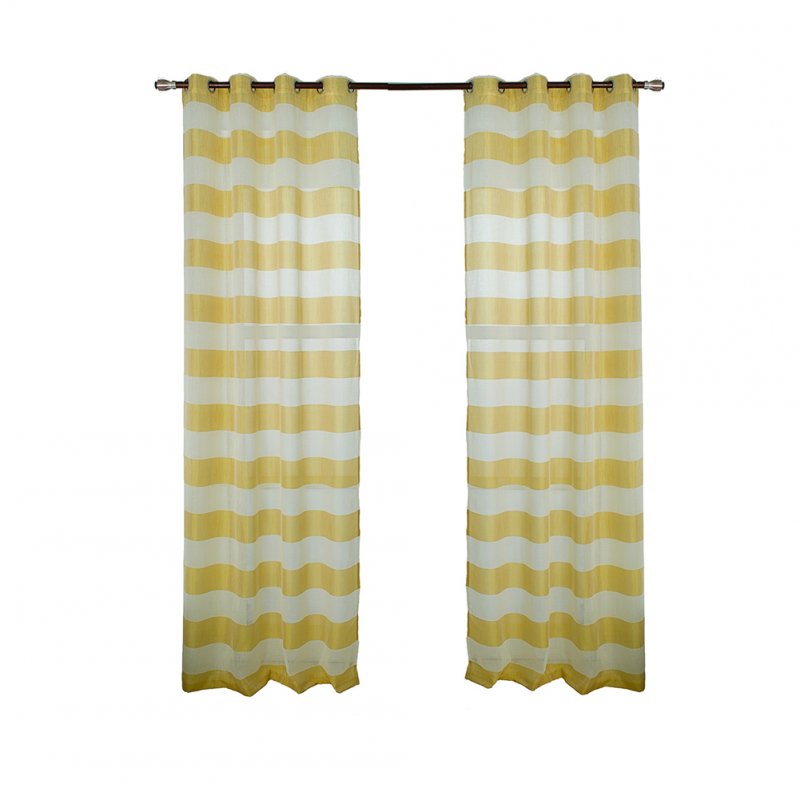 Retro Style Striped Printing Tulle Curtain for Living Room Bedroom Window Decor Punching Style yellow_W 132cm* H 160cm