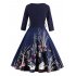 Retro Style V neck Dress for Women Elegant Goose Printd Casual Dress with Waistband Black