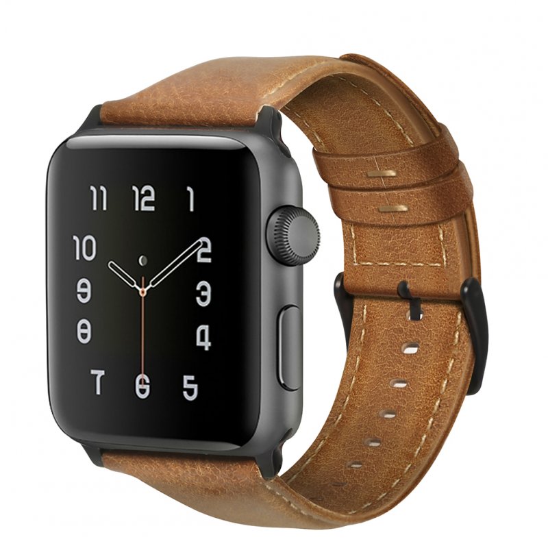 Retro Vintage Leather Strap Replacement Watchband for Apple Watch Series 3 /2 / 1 42mm/38mm 38mm yellow brown