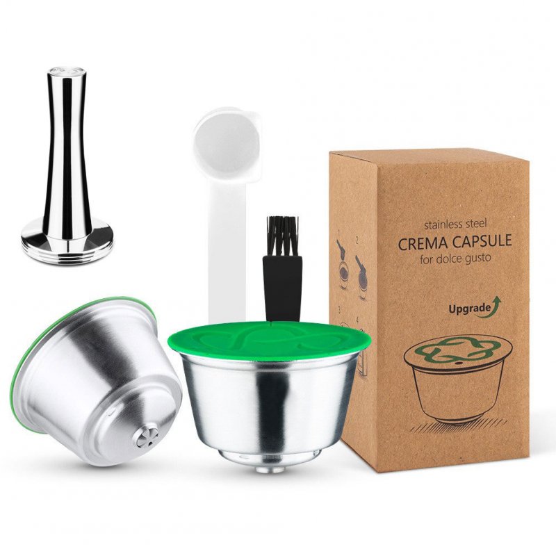 Reusable Coffee Capsule Filters Washable Corrosion-resistant Stainless Steel Refillable Coffee Pods 2 capsules + 1 powder hammer + scoop brush