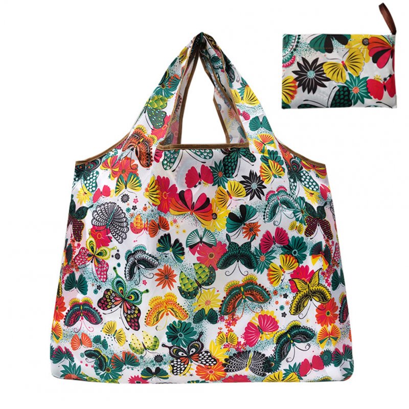 Reusable Foldable Shopping Bags Large Size Tote Bag with Handle Flower Butterfly 108_XL