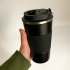 Reusable Stainless Steel Coffee  Mug Non slip Handle Double Vacuum Insulation Insulated Cup With Leak proof Lid For Office Travel Black
