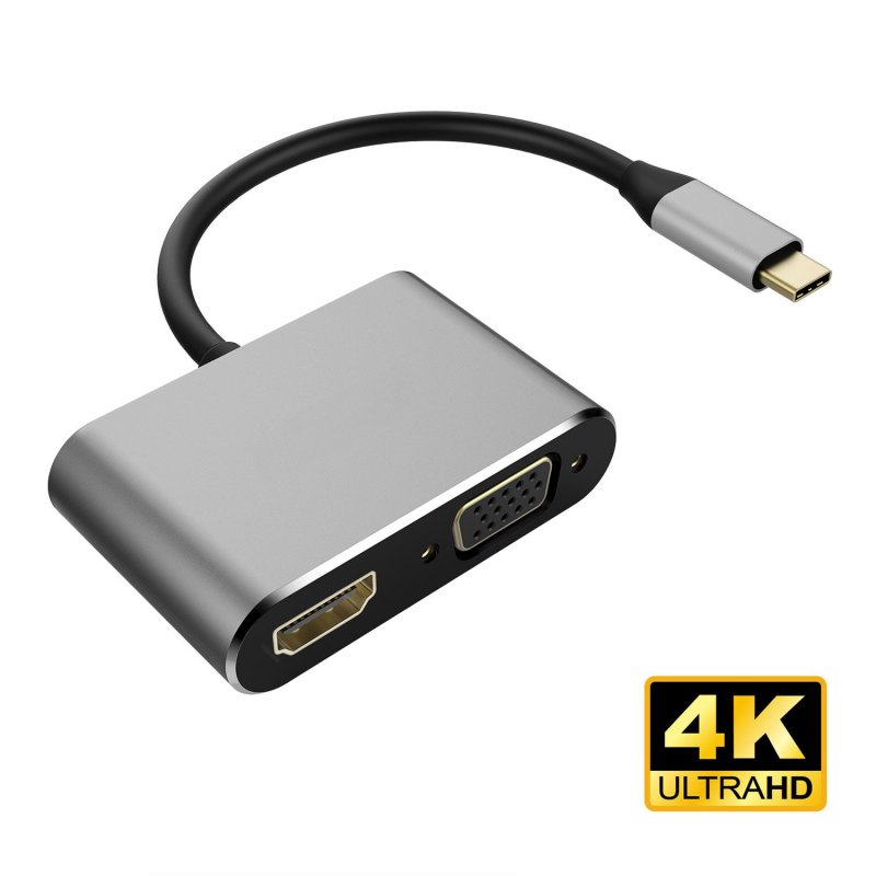 USB 3.1 Type-C to HDMI VGA Adapter 2 in 1 VGA HDMI 4K UHD Dual Screen Display Adapter  