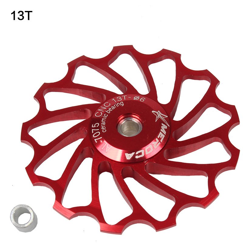 Ceramic Bearing Mountain Bike Road Bicycle 11T 13T Rear Guide Pulley 13T red