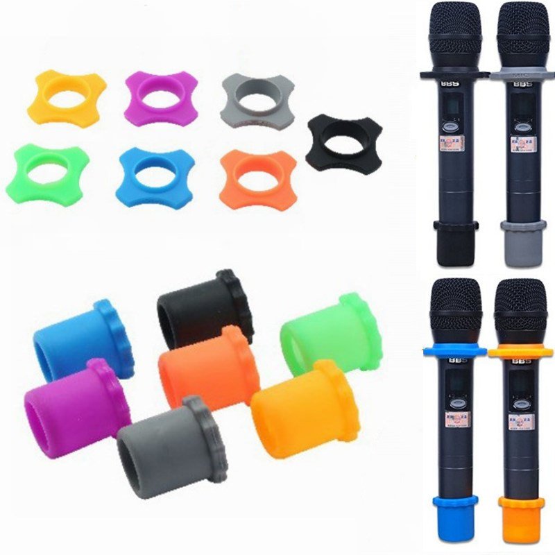 Microphone Protection Set Anti-Rolling Ring Bottom Sleeve Handheld Microphone Shockproof Shackproof Silicone Cover for BBS KTV DJ Device 