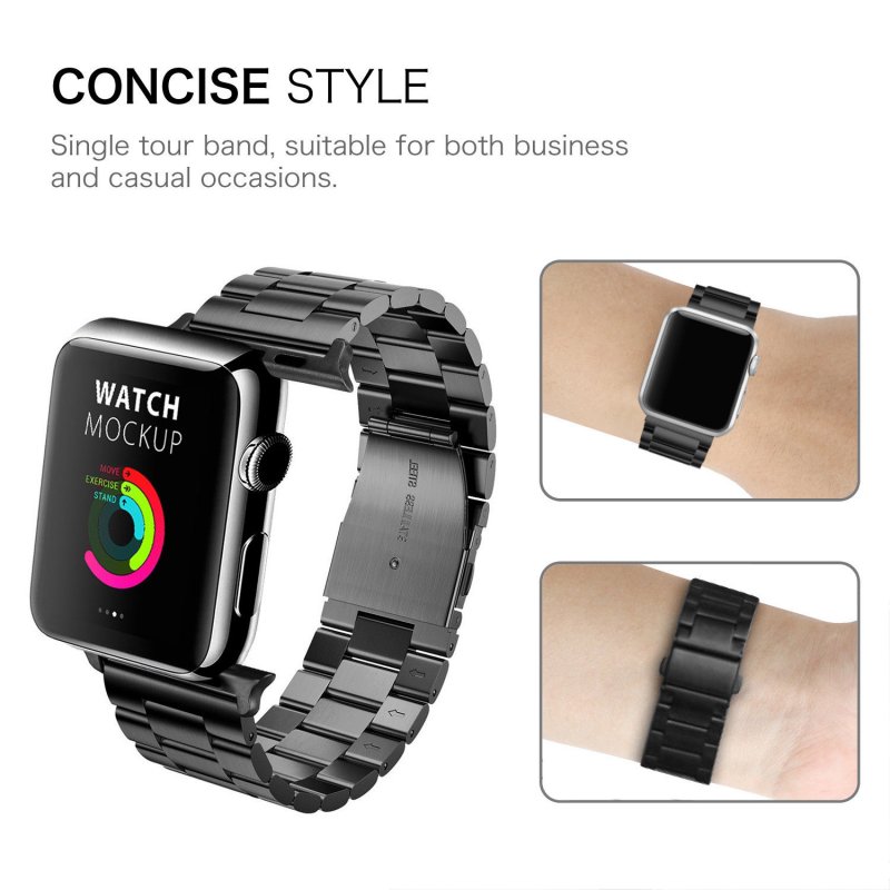 For iWatch Apple Watch Series 4 40mm/44mm Stainless Steel Band Strap Replacement Watch Band Silver_44mm