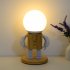 Robot Bedside Table Lamp Nightstand Light With Wood Lamp Shade Button 3 Color Light Built in Rechargeable Battery Nightstand Lamp For Living Room Bedroom USB mo
