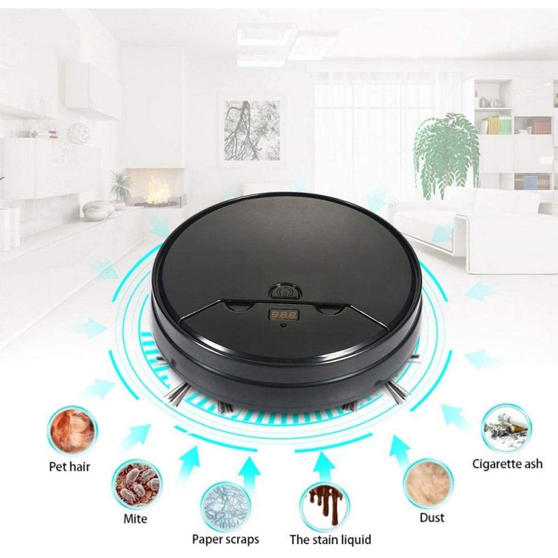 Robot Vacuum Cleaner Strong Suction Intelligent Sweeping Mopping with Timer Function black_26cm
