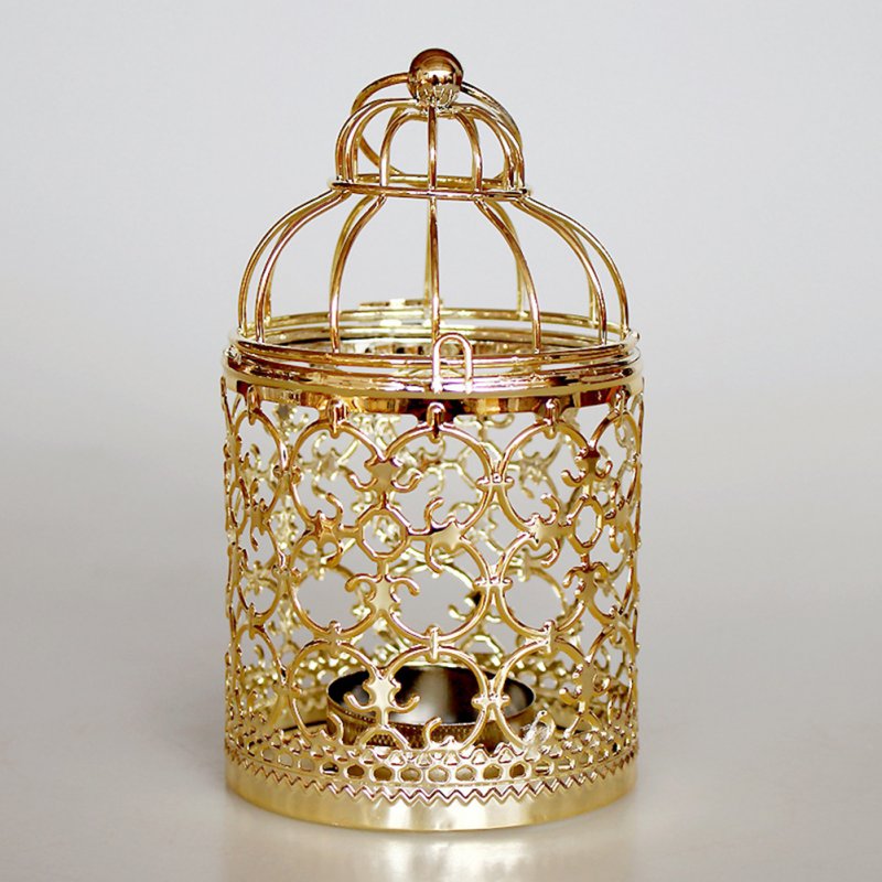 Romantic Birdcage Candlestick Metal Wedding Candle Centerpieces Tables Iron Candle Holder A # gold_8*8*14cm