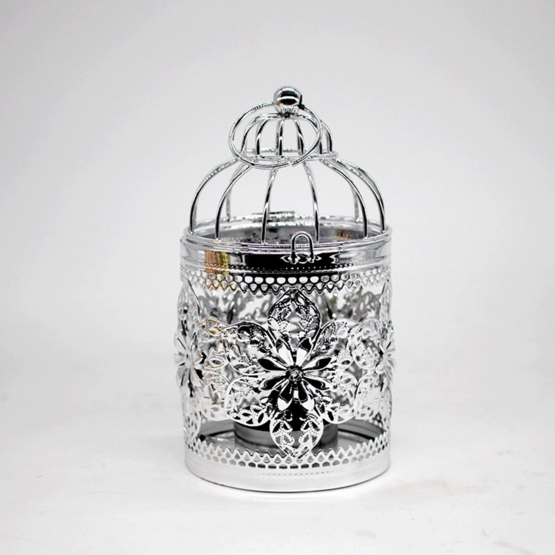 Romantic Birdcage Candlestick Metal Wedding Candle Centerpieces Tables Iron Candle Holder E # silver_8*8*14cm