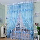 Romantic Tulips Window Voile Curtain Creative Floral Translucent Tulle Door Drape - 3 Colors for Choice Blue_1x2m