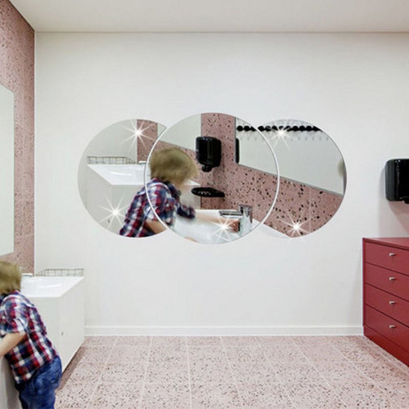 Round Combination Mirror Wall Sticker DIY Decorative Living Room Handwashing Wallpaper Sticker Silver