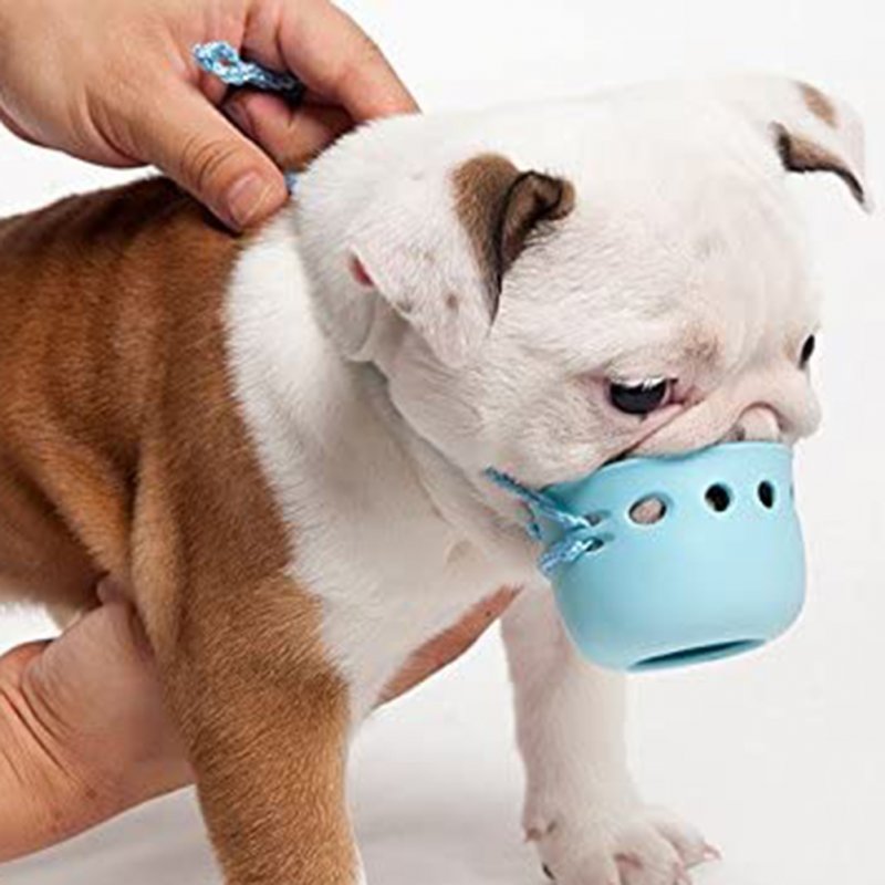 Round Cute Dog Mouth Cover Adjustable Anti-Biting Barking Muzzles for Flat Mouth Puppy Kitten blue_S