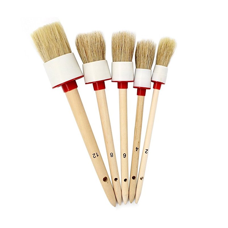 Round Head Clean Bristles Wood Brush Rust Resistant Car Tire Cleaning Brush  Red and white_8#