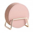 Round Leather Insulation Coaster Home Office Table Mat with Storage Stand