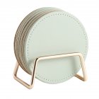 Round Leather Insulation Coaster Home Office Table Mat Placemats With Storage Stand Kitchen Supplies green