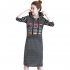 Round Neck Loose Knee Length Dress Hooded Dress with Drawstring Hat  striped M