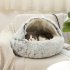 Round Plush Warm Dog Bed Mini Nest House Semi enclosed Deep Sleep Pet Mat Cushion Blanket Sleeping Bag Puppy Kennel Accessories 60cm Semi closed gradient coffee