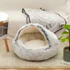 Round Plush Warm Dog Bed Mini Nest House Semi-enclosed Deep Sleep Pet Mat Cushion Blanket Sleeping Bag Puppy Kennel Accessories 40cm_Semi-closed-gradient gray