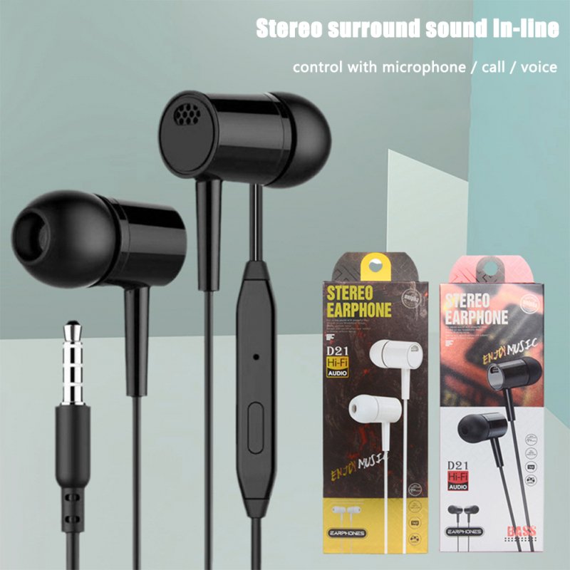 D21 Wired Headset In-ear Bass Earplugs Smart Game Headphones with Microphone for Mobile Computer Universal 