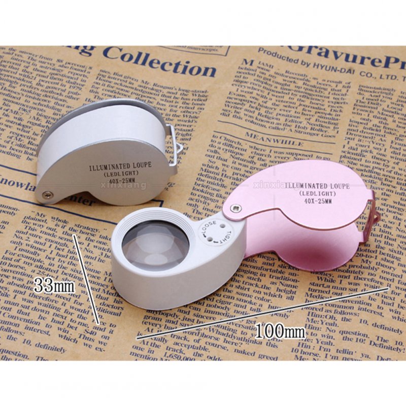 40x 25mm Handheld Folding Jewelry Loupe with Double Led Light for Antique Collection Craft Appreciation pink