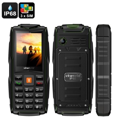 Продать Promo VKWorld New Stone V3 GSM сотовый телефон - 3 SIM-слота, IP68, Bluetooth, фонарик, FM-радио, 3000mAh аккумулятор (зеленый)