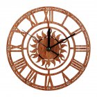 Rustic Creative Wood Roman Numerals Wall Clock Silent Non-Ticking Sun Shape Hollow Wall Clock for Kitchen Office <span style='color:#F7840C'>Home</span> Decoration Brown