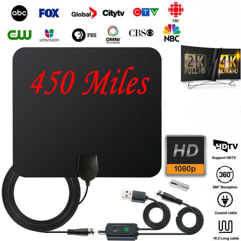 Indoor TV Antenna+ Digital Aerial HD Freeview Amplified Thin HDTV 450 Mile Range 