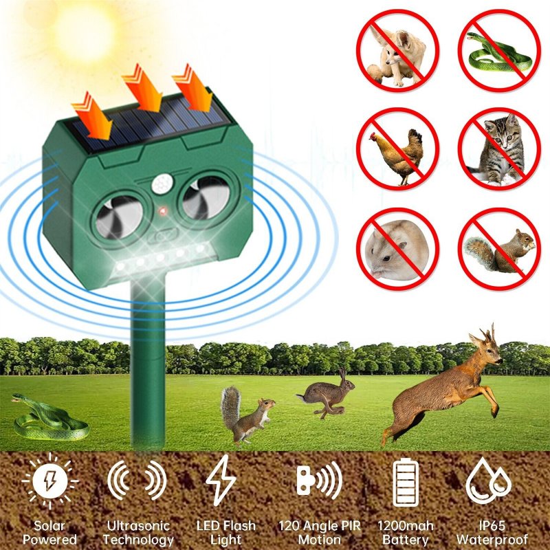 Solar Ultrasonic Animal Driver Pir Motion Sensor Outdoor Garden Supplies For Pests Cat Dog Mouse Deer 
