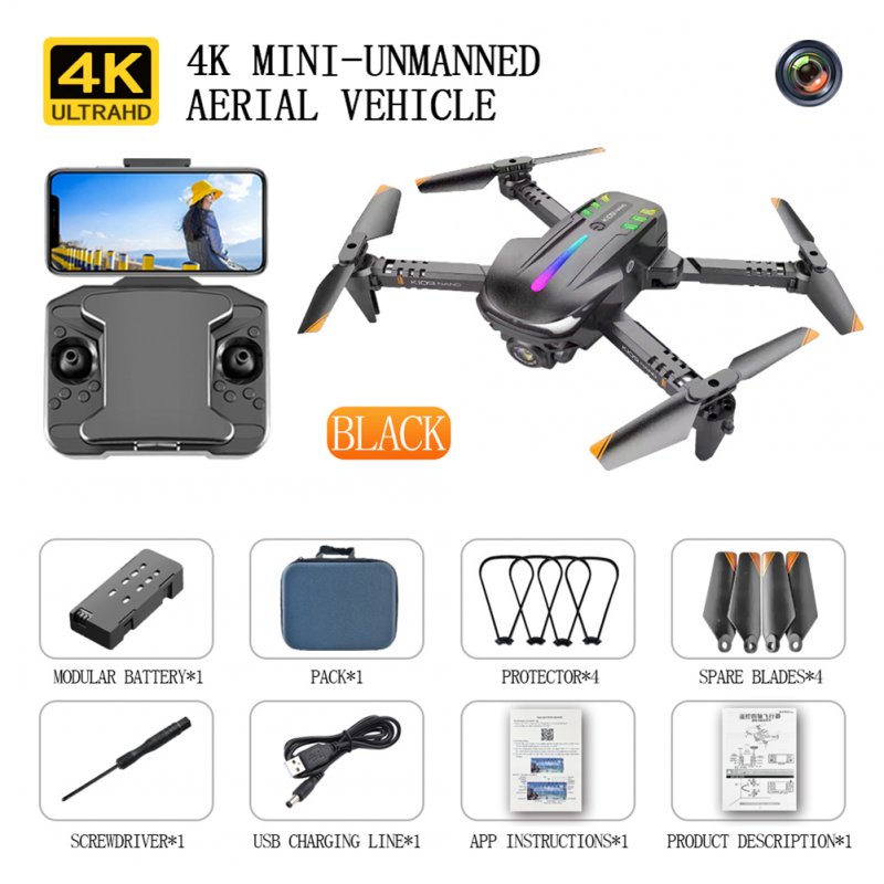 S1 Wi-fi Mini Drone With Wifi Signal Obstacle Avoidance Function Single /dual Camera 4k Infrared Drone Black 1 Battery