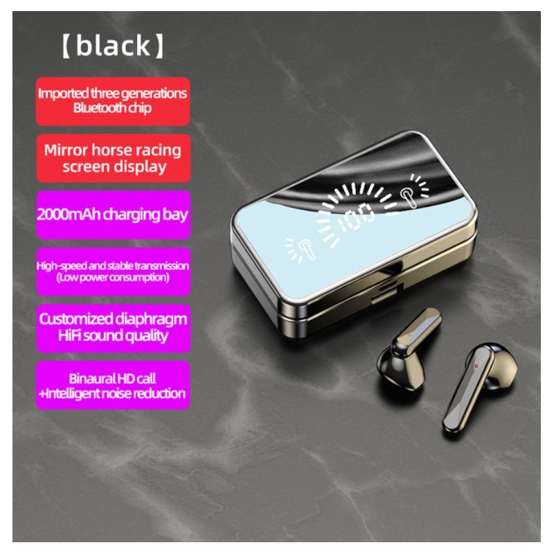 S20 Mirror Surface Wireless Bluetooth Headset Mini Invisible Long Standby Bluetooth Headset Black