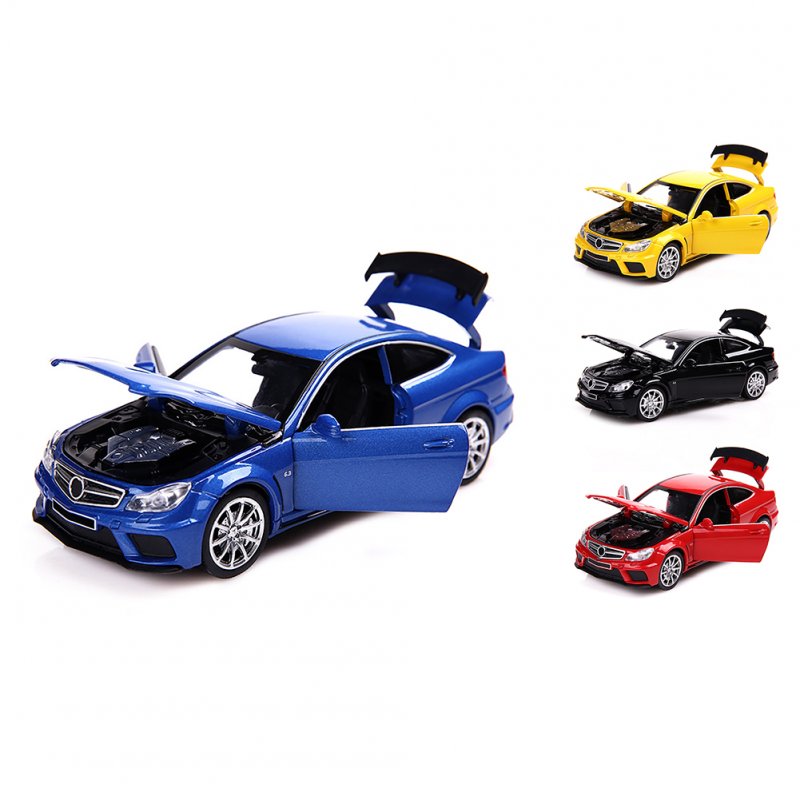 1/32 C63 Alloy Pull-back Car With Base Simulation Diecast Vehicle With Sound Light Effect Openable Door For Boys Birthday Xmas Gifts 