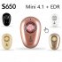 S650 Bluetooth Headset Mini Wireless In ear Invisible Earbuds Handsfree Headset Stereo with Mic for All Smart Phone white