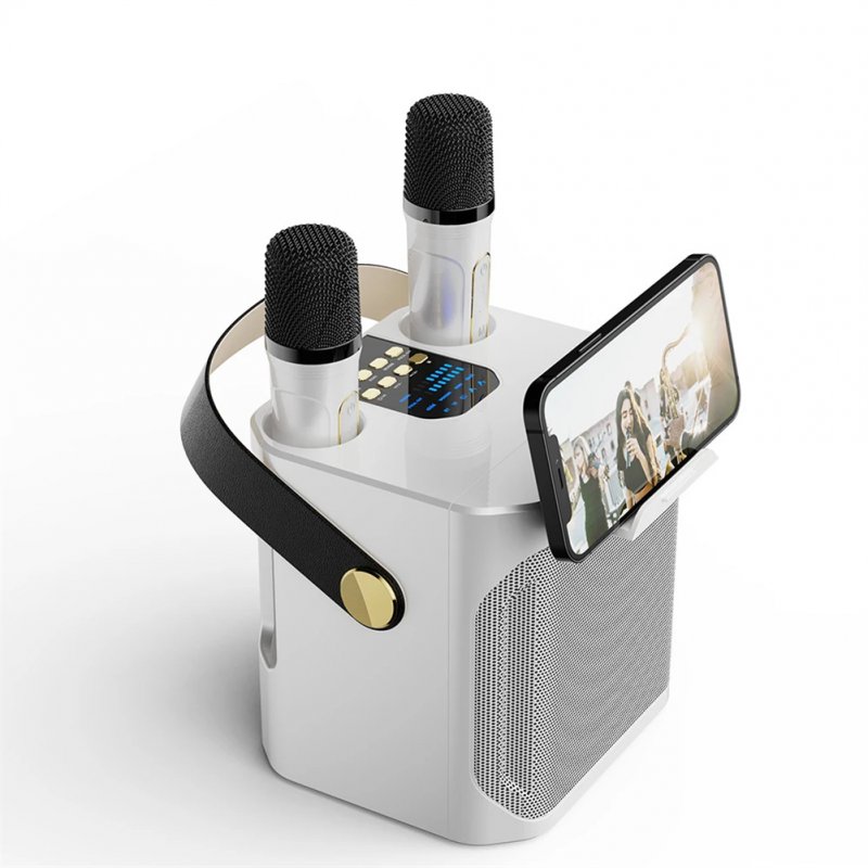 S882 Karaoke Machine With Dual Microphones Change Voice Functions Portable Speaker Subwoofer TF Card U Disk Player For Party Meeting White