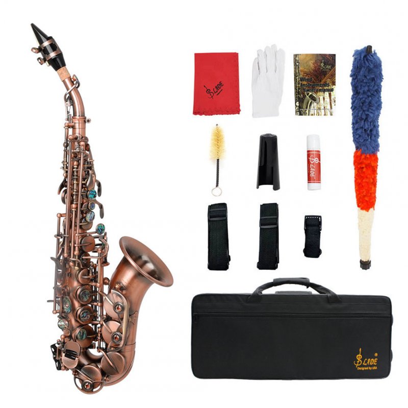 S97 Saxophone High Pitch Small Curved Tube Retro Style Soprano Sax Brass Musical Instrument with Cloth Case Red antique