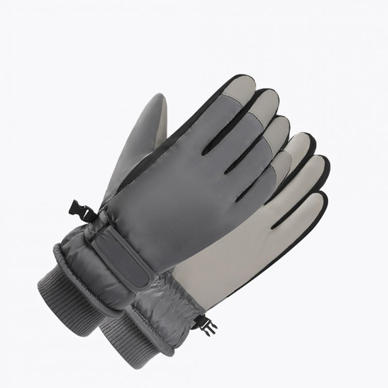 1 Pair Men Ski Gloves Windproof Waterproof Non-slip Wear-resistant Thickening Winter Warm Gloves Large Black Grey