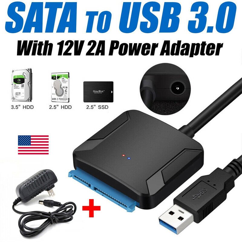 SATA to USB3.0 Adapter Converter 12V/2A US Plug Power Adapter  black