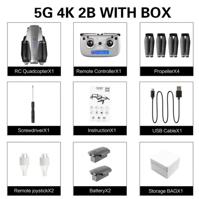 SG907 GPS Drone with 4K 1080P HD Dual Camera 5G Wifi RC Quadcopter Optical Flow Positioning Foldable Mini Drone VS E520S E58 Foam box 4K two-battery