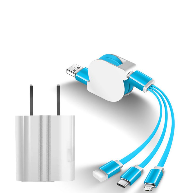 SIMU Universal Multifunctional Telescopic One-for-Three Mobile Phone Charging Data Cable Set blue