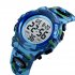 SKMEI Kid Digital Sports Watch Colorful LED Date Week EL Light Waterproof Alarm Camouflage Wristwatch Dark blue