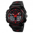SKMEI Men Quartz Digital Watch Dual Time Date Week EL Light Waterproof Alarm Sports Wristwatch Red