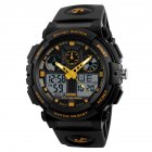 SKMEI Men Quartz Digital Watch Dual Time Date Week EL Light Waterproof Alarm Sports Wristwatch Yellow