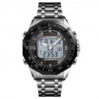 SKMEI Men Solar Quartz Digital Watch Dual Time Date Week Waterproof EL Light Alarm Sports Wristwatch Silver black