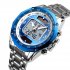 SKMEI Men Solar Quartz Digital Watch Dual Time Date Week Waterproof EL Light Alarm Sports Wristwatch Silver blue