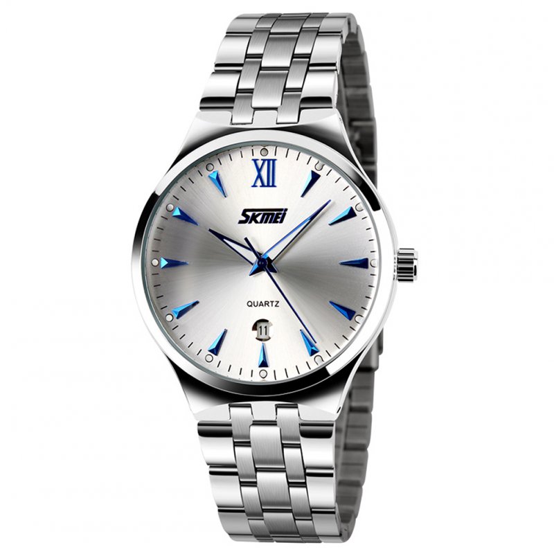 Original SKMEI Men Sports Quartz Watch Date Display Luminous Waterproof Stainless Steel Wristwatch Blue