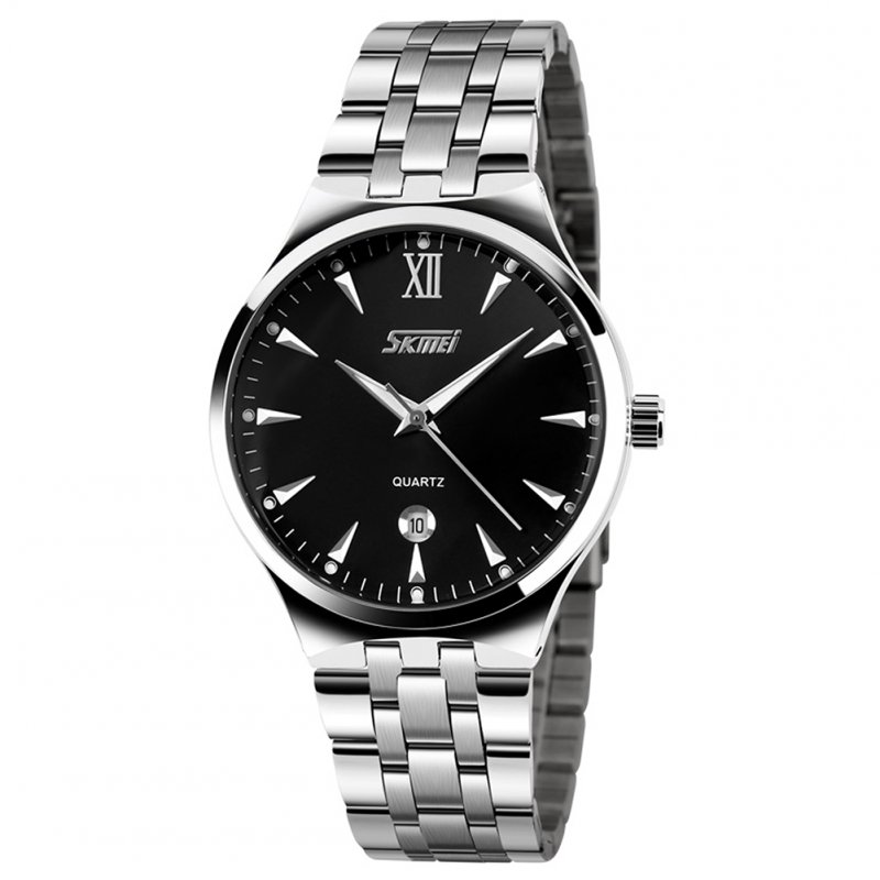 Original SKMEI Men Sports Quartz Watch Date Display Luminous Waterproof Stainless Steel Wristwatch Black